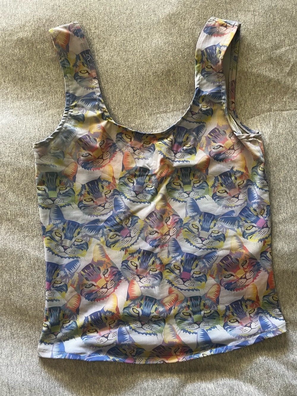 Women's Handmade Multicolor Psychedlic Cat Tank Top by Opal Blue (Small)